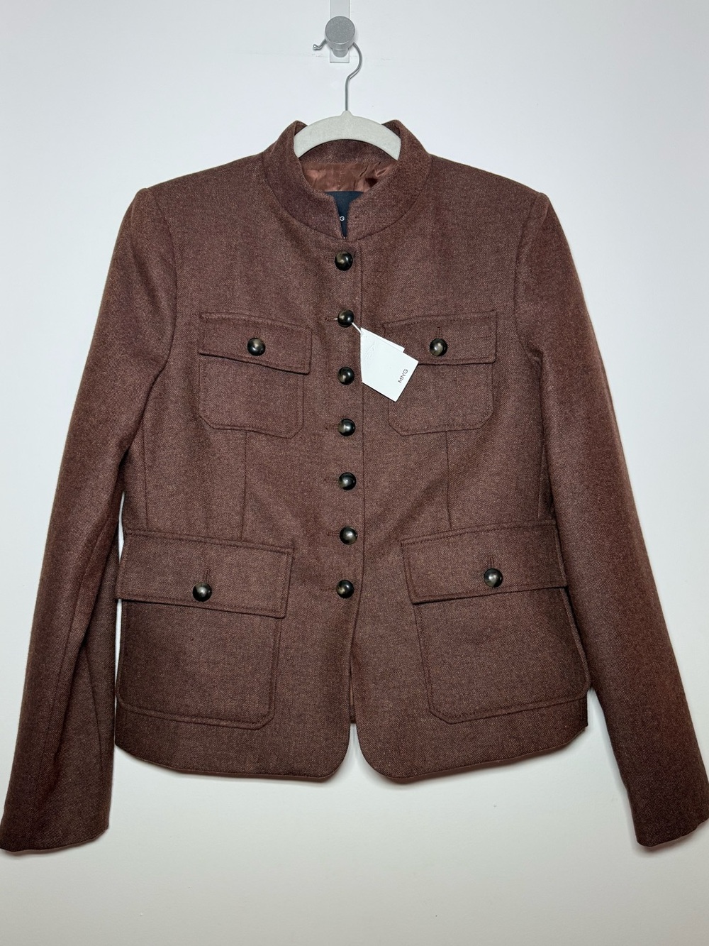 Mango MNG Italian Fabric Brown Military Wool Blend Jacket M